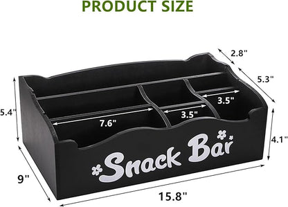 DEAYOU Snack Organizer for Countertop, Wooden Snack Storage Bins Basket, Large 7 Compartment Coffee Bar Station Organizer for Pantry, Kitchen, Office, Chips, Candy, Packet, 15.8" L x 9" W x 5.4" H