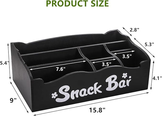 DEAYOU Snack Organizer for Countertop, Wooden Snack Storage Bins Basket, Large 7 Compartment Coffee Bar Station Organizer for Pantry, Kitchen, Office, Chips, Candy, Packet, 15.8" L x 9" W x 5.4" H