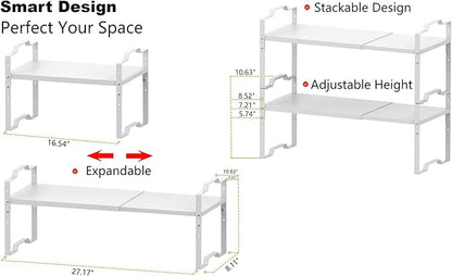 Expandable Shelf for Cabinet Organizer Adjustable Stackable Spice Rack at Kitchen and Bathroom More, Counter Countertop Cupboard Organization Pantry Storage(MEDIUM/3PACKS/WHITE)