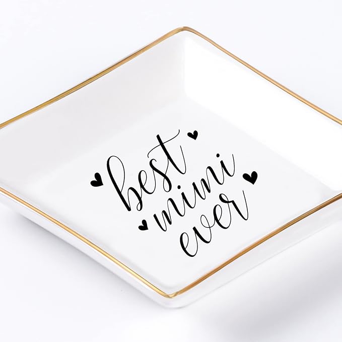 Piudee Mimi Gifts for Grandma - Best Mimi Ever Ring Trinket Dish Gift for Mimi Birthday Christmas Valentine's for Mimi from Grandkids Grandchildren