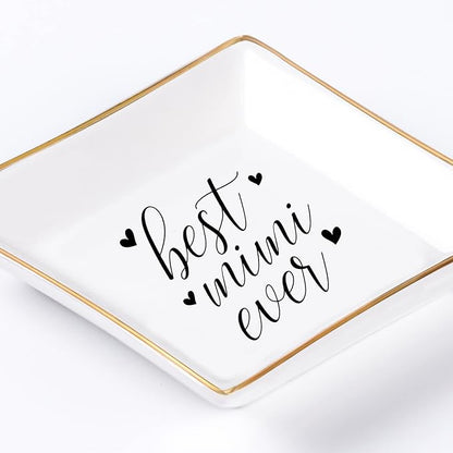 Piudee Mimi Gifts for Grandma - Best Mimi Ever Ring Trinket Dish Gift for Mimi Birthday Christmas Valentine's for Mimi from Grandkids Grandchildren