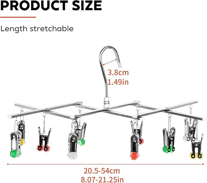 Drying Hanger, Hanging Drying Rack 2Pcs, Drip Hanger Stainless Steel with 10 Pegs for Laundry Underwear Socks, The Clips Release Quickly, Folding Portable