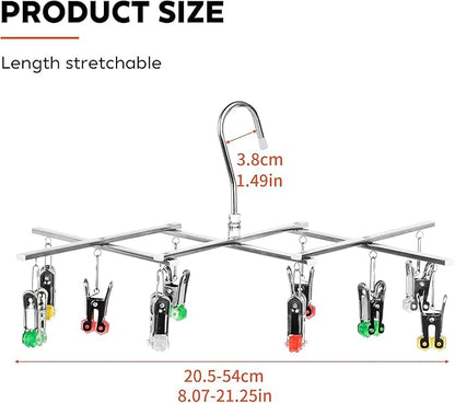 Drying Hanger, Hanging Drying Rack 2Pcs, Drip Hanger Stainless Steel with 10 Pegs for Laundry Underwear Socks, The Clips Release Quickly, Folding Portable