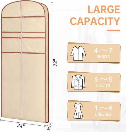 72" Garment Bag for Travel for Hanging Clothes Storage Hanging Suit Cover with Zipper and Accessory Storage for Coats, Dresses, Suits