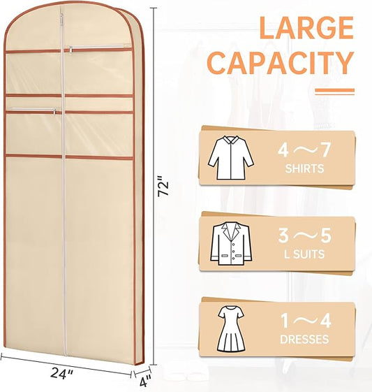 72" Garment Bag for Travel for Hanging Clothes Storage Hanging Suit Cover with Zipper and Accessory Storage for Coats, Dresses, Suits
