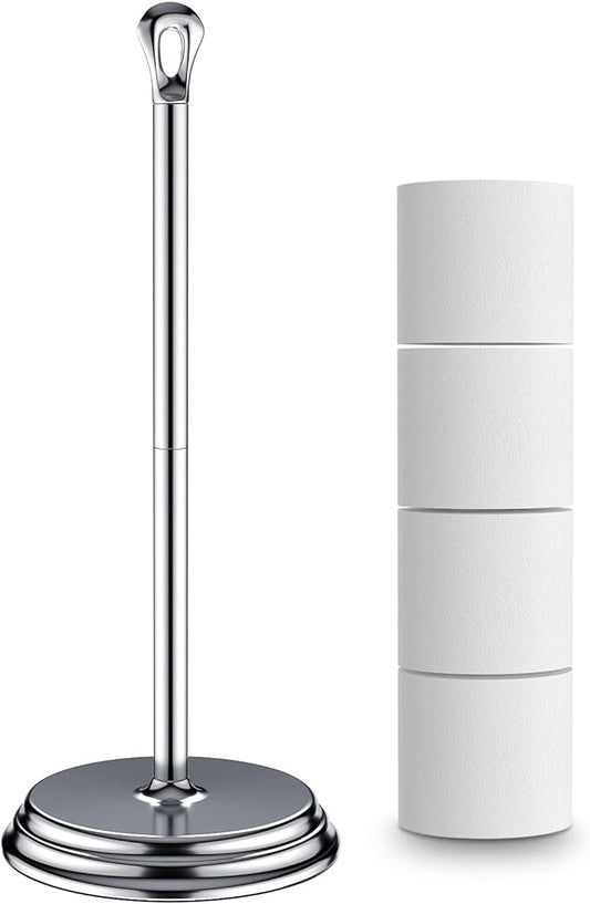 Toilet Paper Holder with Rustproof, Metal Free Standing Toilet Paper Stand Storage for Bathroom, Tissue Paper Roll Holder for Bathroom Accessories (Polished Chrome)