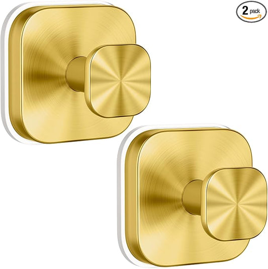 BKV Suction Cup Hooks for Shower,Heavy Duty Shower Hooks for Bathroom Wall,Glass Windows,Smooth Doors to Hang Towels,Robes,Coat,Reusable Suction Cup Wreath Hanger for Christmas Wreaths-Gold(2 Pack)