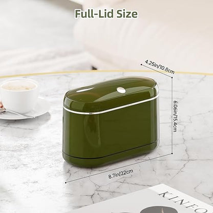 Mini Trash Can for Desk with 5 Rolls of Trash Bags, Small Press-Top Countertop Garbage Bin, Removable Waste Basket for Bedroom, Vanity, Coffee Table, Kitchen (Green Full-Lid)