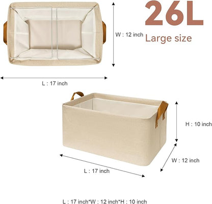 SNWDN 4 Pack Closet Cloth Storage Bins for Shelves,Large Storage Baskets for Shelves, Fabric Bins for Closet organization with Handles（ Beige 17''L x 12''W x 10''H）