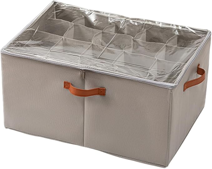 SLDYH Shoe Organizer for Closet, Tidy Up and Organize, Shoe Storage Easy to Store and Search, 12-20 Grid Fabric Shoe Box with Clear Cover (Grey, 20 Grids)