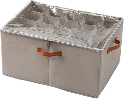 SLDYH Shoe Organizer for Closet, Tidy Up and Organize, Shoe Storage Easy to Store and Search, 12-20 Grid Fabric Shoe Box with Clear Cover (Grey, 20 Grids)