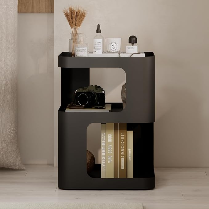 ZEYEXE Modern Side Table, Metal Bedside Table Living Room, 3 Tier end Tables with Storage,Nightstand for Small Spaces, Living Room, Bedroom, Sturdy, No Assembly Required