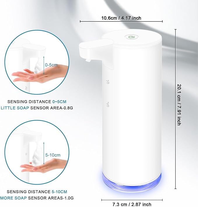 Mamiddle Automatic Soap Dispenser Stainless Steel with Sensor Infrared Soap Dispenser Electric IPX5 Waterproof USB-C Charging Motion Sensor for Kitchen & Bathroom (White Foam)