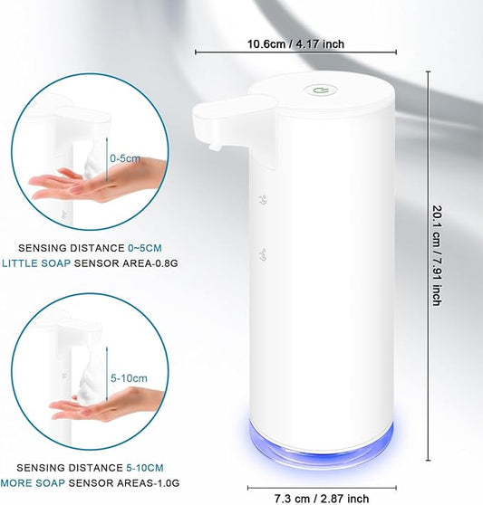 Mamiddle Automatic Soap Dispenser Stainless Steel with Sensor Infrared Soap Dispenser Electric IPX5 Waterproof USB-C Charging Motion Sensor for Kitchen & Bathroom (White Foam)