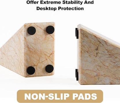 Marble Bookends，Natural Decorative Bookend for Shelves, Non-Skid Book End for Heavy Books, Idea Book Stoppers & Holder for Desk Bookshelf Decor, Modern Home Decor Cream Color Book Ends, Set of 2