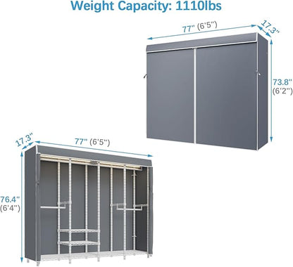 VIPEK V40LC Covered Clothes Rack with Dimmable LED Lights, Heavy Duty Garment Rack with Cover Portable Closet Wardrobe Clothing Racks for Hanging Clothes, White Closet Racks with Grey Oxford Cover