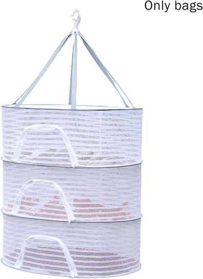 Herb Drying Rack, 3 Layer Foldable Hanging Mesh Net with Zipper, Outdoor Drying Rack Mesh Dryer for Drying Herb Vegs Fruits Bud Plants(Size:M)