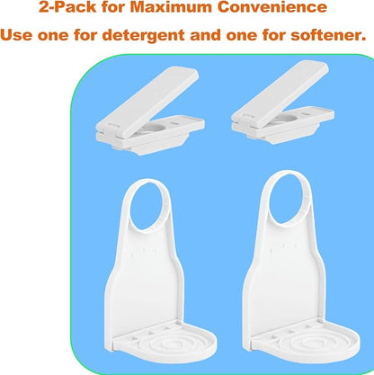 2-Pack Laundry Detergent Dispenser Cup Holders with Easy-Press Spout Switch, Drip Catcher Tray, No-Mess Soap Dispenser Organizer for Laundry Room Storage & Cleaning Supplies