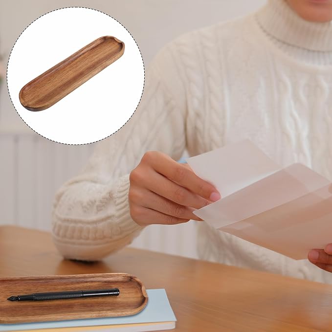 Wooden Pen Tray Wood Brown Tray Pen Holder Wooden Desk Trays Desk Accessories, Minimalist Pencil Rest Suitable for Home, Office Art Accessories