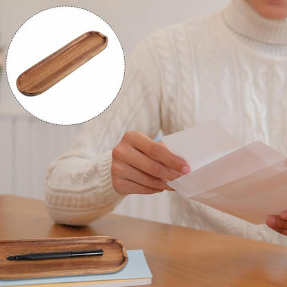Wooden Pen Tray Wood Brown Tray Pen Holder Wooden Desk Trays Desk Accessories, Minimalist Pencil Rest Suitable for Home, Office Art Accessories