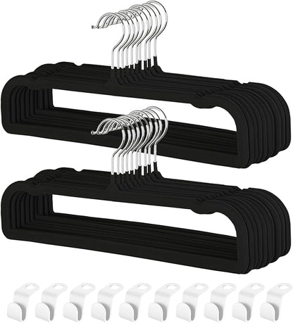 Pants Hangers Non Slip - 20 Pack Velvet Hangers for Closet - Thin Space Saving Clothes Hanger - Strong, Durable, Perchas Terciopelo with 360° Rotatable Hook for Jean, Tank Top, Bra, Shorts (Black)