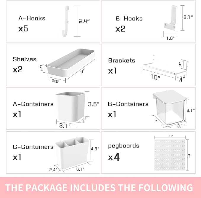 Pegboard Combination Kit and 13 Accessories(Shelf Hook Brackets Container) No Punching for Garage Kitchen Living Room Bathroom Office 22"x22",Pegboard Wall Organizer (Upgraded)