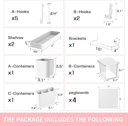 Pegboard Combination Kit and 13 Accessories(Shelf Hook Brackets Container) No Punching for Garage Kitchen Living Room Bathroom Office 22"x22",Pegboard Wall Organizer (Upgraded)