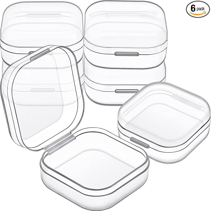 Jetec 6 Pieces Mini Plastic Clear Beads Storage Containers Box for Collecting Small Items, Beads, Jewelry, Business Cards, Game Pieces, Crafts (1.4 x 1.4 x 0.7 Inch)