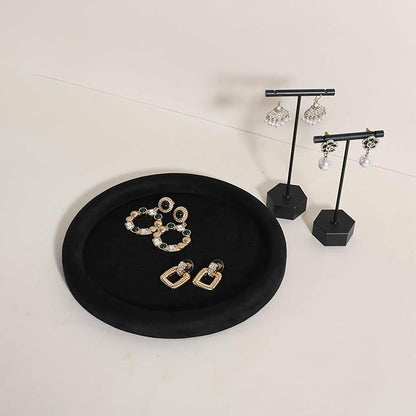 GemeShou Round Jewelry Organizer Plate, Top Microfiber Velvet Jewelry Display Tray, Empty Jewelry Showcase Tray for Necklaces, Bracelets, Rings, Earrings (Black-Medium, 7.9 x 7.9 in)