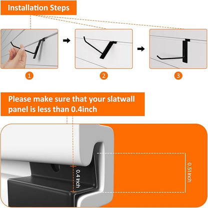 ENUODA Slatwall Hooks Slatwall Accessories, Garage Hooks Heavy Duty Slat Wall Hanging Hook for Ladder, Shovel, Toolbox, Garden Tools, Extension Cord, Sport Equipments, Garage Organization, 18 Pack
