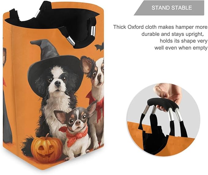 Laundry Hamper Basket Halloween Dogs Orange Storage Basket Collapsible Clothes Hamper with Handle Decorative Organizer Bins Basket for Blanket Toys Bathroom Dorm College