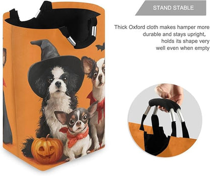 Laundry Hamper Basket Halloween Dogs Orange Storage Basket Collapsible Clothes Hamper with Handle Decorative Organizer Bins Basket for Blanket Toys Bathroom Dorm College