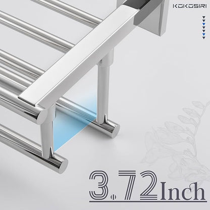 KOKOSIRI Bathroom Towel Rack Towel Holder 32 Inches Bath Towel Shelf with Double Towel Bars Wall Mounted, Polished Chrome Stainless Steel B6005CH-L32