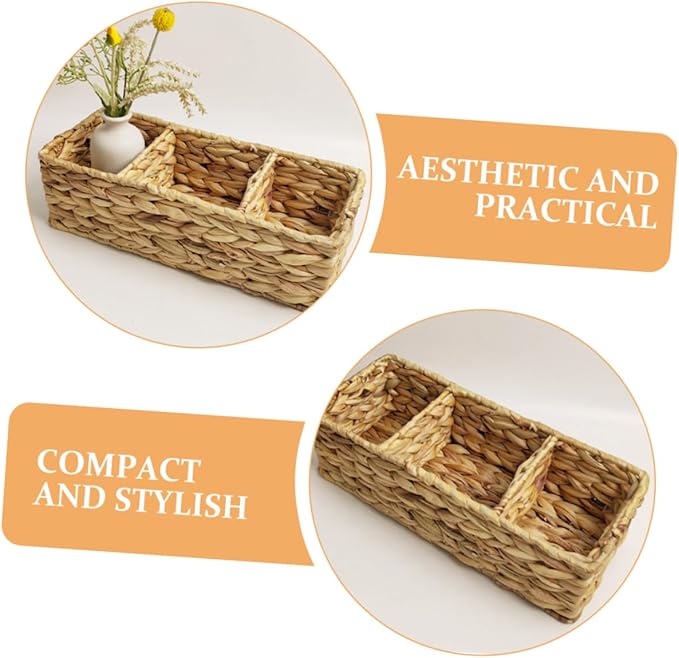 Woven Section Storage Basket Handwoven Organizer for Kitchen Cutlery Office Supplies Bathroom Essentials Compact Stylish Desktop Storage