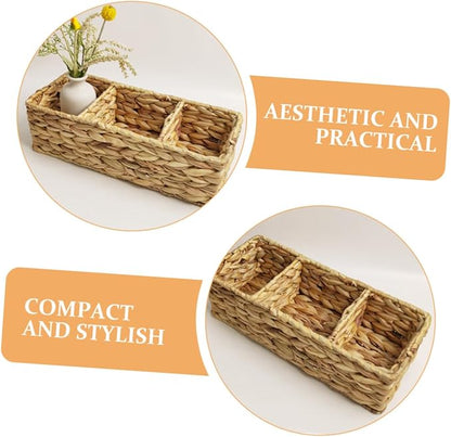 Woven Section Storage Basket Handwoven Organizer for Kitchen Cutlery Office Supplies Bathroom Essentials Compact Stylish Desktop Storage
