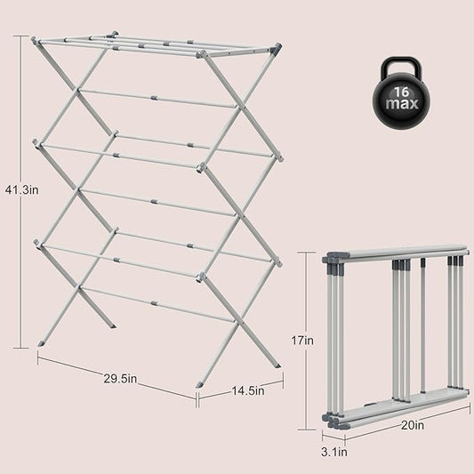 Drying Rack for Laundry, Foldable Clothes Drying Rack, Small Collapsible Dry Rack for Clothes, Use for Indoor & Outdoor Drying Clothes, 40"x29"x14.5"(White)