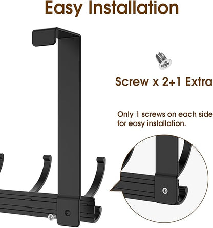 CHAUNCEY HOME Over The Door Hooks Hanger with 7" Arms, Door Hooks for Hanging, Fit 1 3/4" Door, Tool-Free Assembly, F7U, Towel Racks Organizer Holder for Bathroom - Black