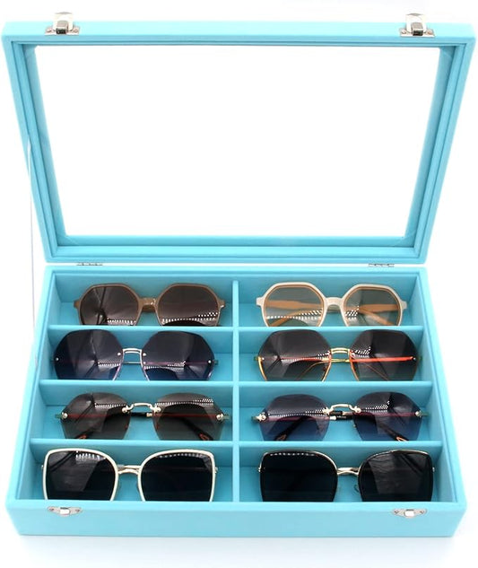 KLOUD City Velvet Sunglasses Organizer, Glasses Storage Box Sunglasses Storage Holder Box,Glasses Display Case with 8 Slots