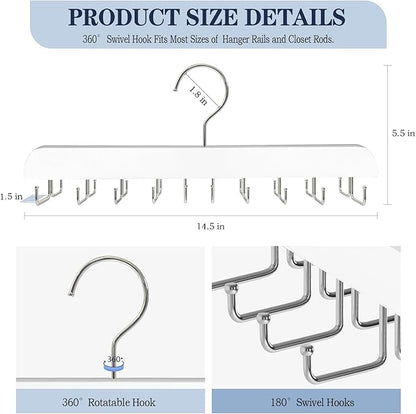 Tie Rack Belt Hanger for Closet Fitnice Upgraded Non Slip Tie Hanger Space Saving with 20 Foldable Hooks Wooden Belt Tie Organizer for Tank Tops Bras Cami Scarves