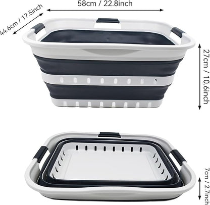 SAMMART 42L (11 gallon) Collapsible Plastic Laundry Basket - Foldable Pop Up Storage Container/Organizer - Portable Basket - Space Saving Hamper (Grey/Slate Grey (Set of 2))