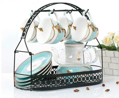 Coffee Cup Holder Stand - Wrought Iron Mug Rack and Dishes Organizer - Drainer Storage Drying Rack for Counter, Cabinet, Table, Kitchen, Restaurant, Office (Black B)