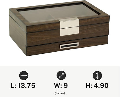 Decorebay Multi-Purpose Drawer, Sunglasses and Jewelry Box Wooden Storage Organizer with Saddle Brown Leather (Coffee Lover)