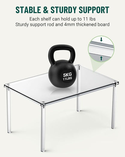 Acrylic Cabinet Organizer, Set of 2 Shelf Organizer, Spice Rack Organizer for Cabinet, Desk Countertop Organizer, Stackable Shelves for Pantry Kitchen Storage and Organization