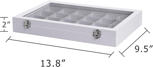 Frebeauty Jewelry Organizer Tray with Clear Lid 24 Grid Velvet Drawer Insert Jewelry Storage box with Transparent Glass lid Jewelry Display Case with Lock Gifts for Girls Women (White, 24 Grid)