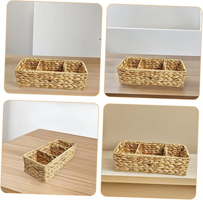 Woven Section Storage Basket Handwoven Organizer for Kitchen Cutlery Office Supplies Bathroom Essentials Compact Stylish Desktop Storage