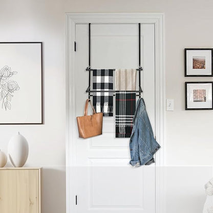Over The Door Towel Rack, 2-Tier Bathroom Towel Rack with 6 Hooks for Door Hanging, Behind Door Towel Bar Towel Storage Holder for Small Bathroom, 16.1" L x 5.1" Wx 24.2" H