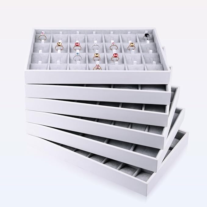 Oirlv 28 Region Ring Display Tray Stackable Jewelry Organizer Trays Leather Rings Storage Case
