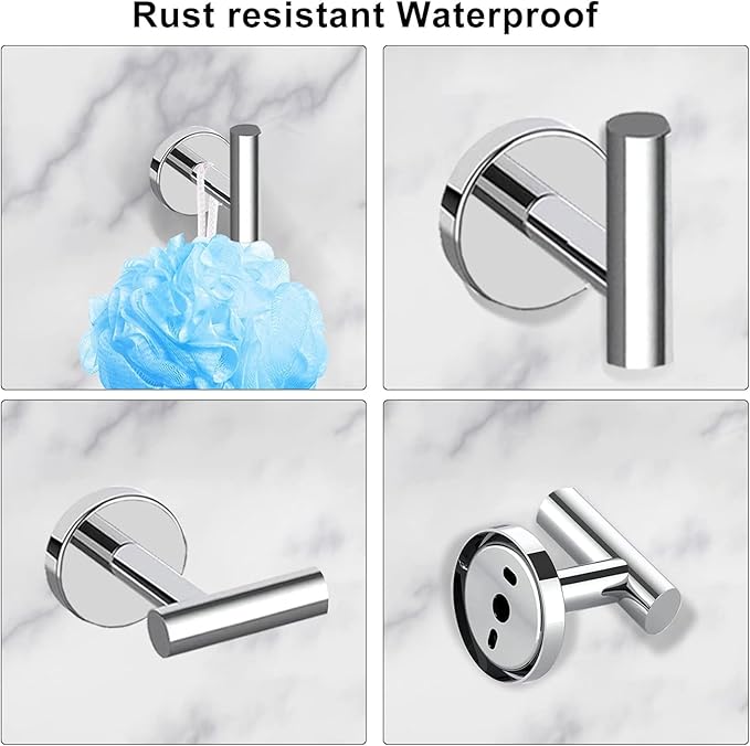 Newfun 10Pcs Polished Chrome Bathroom Hardware Set - Includes 24&18inch Towel Bar, Robe Hook, Toilet Paper Holder, 2 Pack 5 Piece Bathroom Accessories Set Stainless Steel Wall Mounted