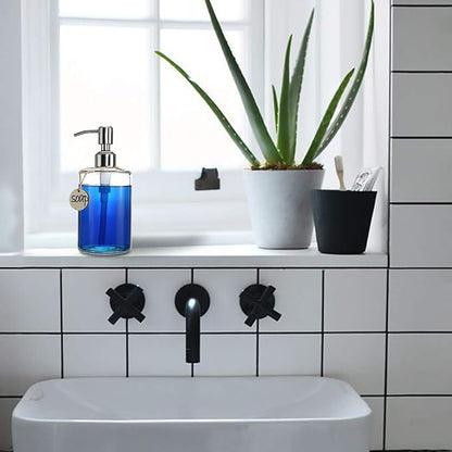 JASAI 16OZ Cylinder Glass Soap Dispenser with Rust Proof Stainless Steel Pump, Refillable Bathroom Soap Dispenser for Hand Soap, Dish Soap, Liquid Soaps and Kitchen (Clear)