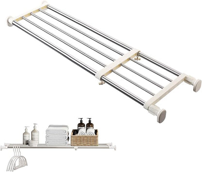 BAOYOUNI Tension Shelf Adjustable Closet Rod Space Saving Wardrobe Clothes Dividers Ivory, 33.07-46.26 Inches